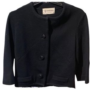 Vintage 100% Wool Kimberly Cropped Black Button Down Blazer